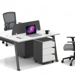 مكتب بارتشن ثنائي أبيض بأرجل رصاصية